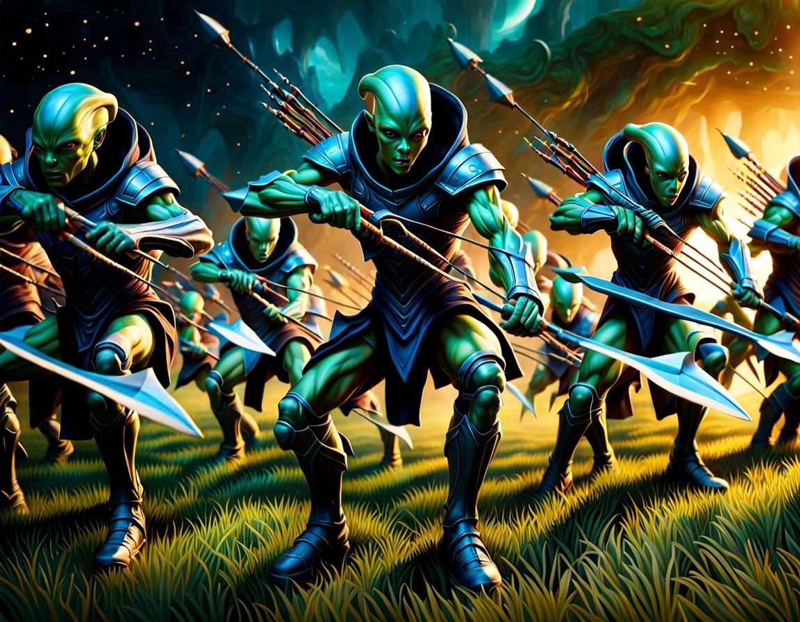 Photorealistic Alien Archer Battle Formation