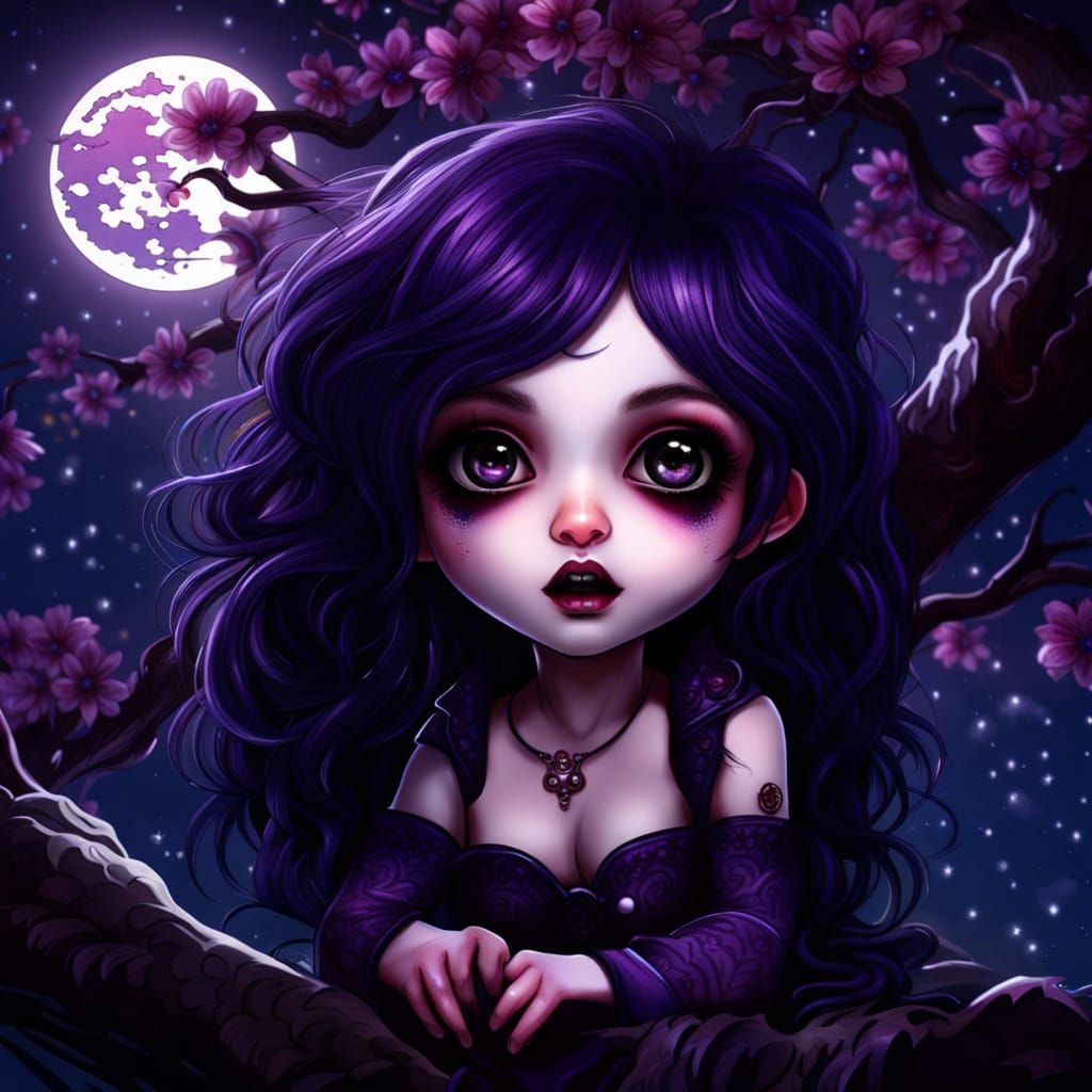 Baby Vampire Under Sakura Tree in Digital Art