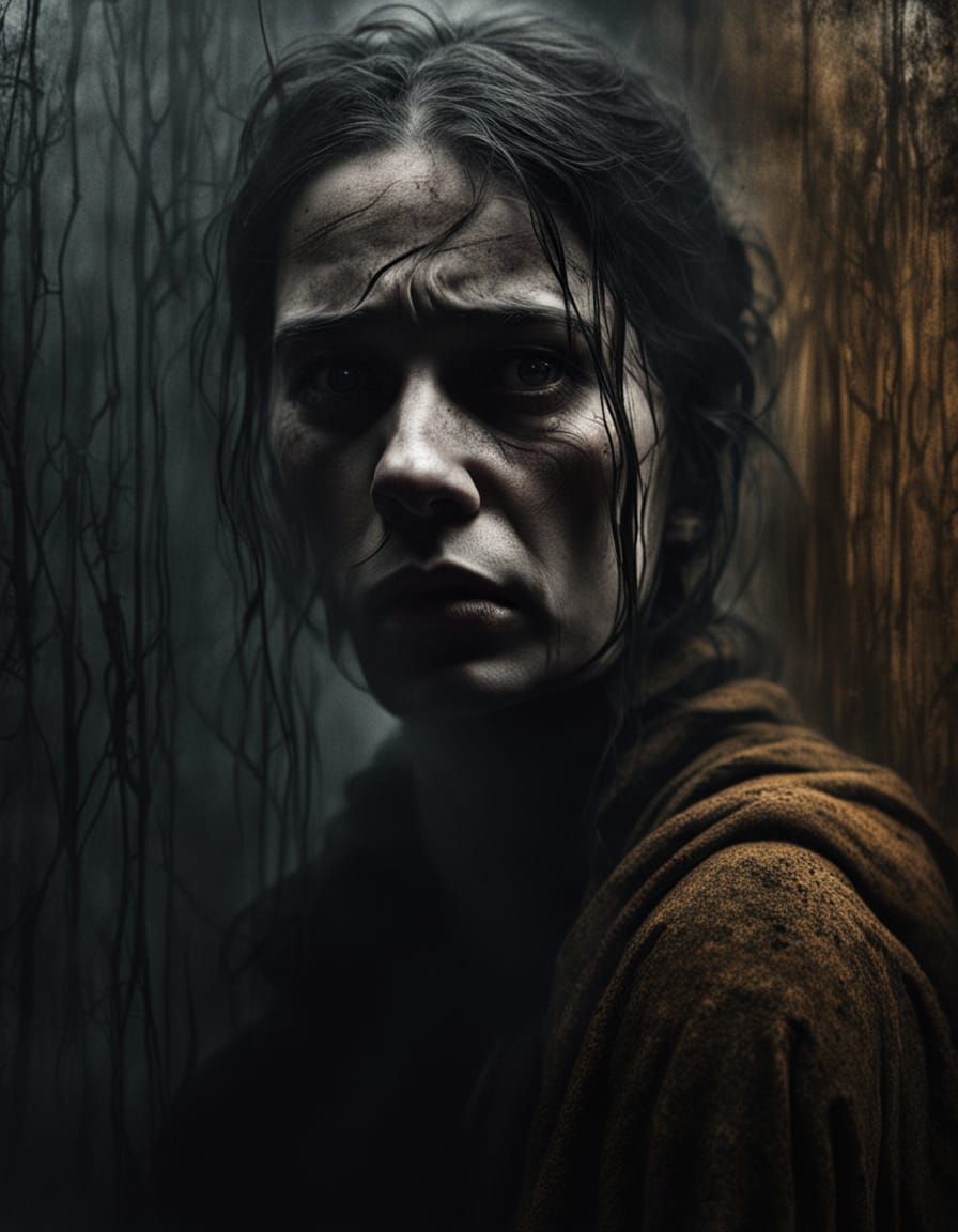 Despairing Woman Sinks into Darkness