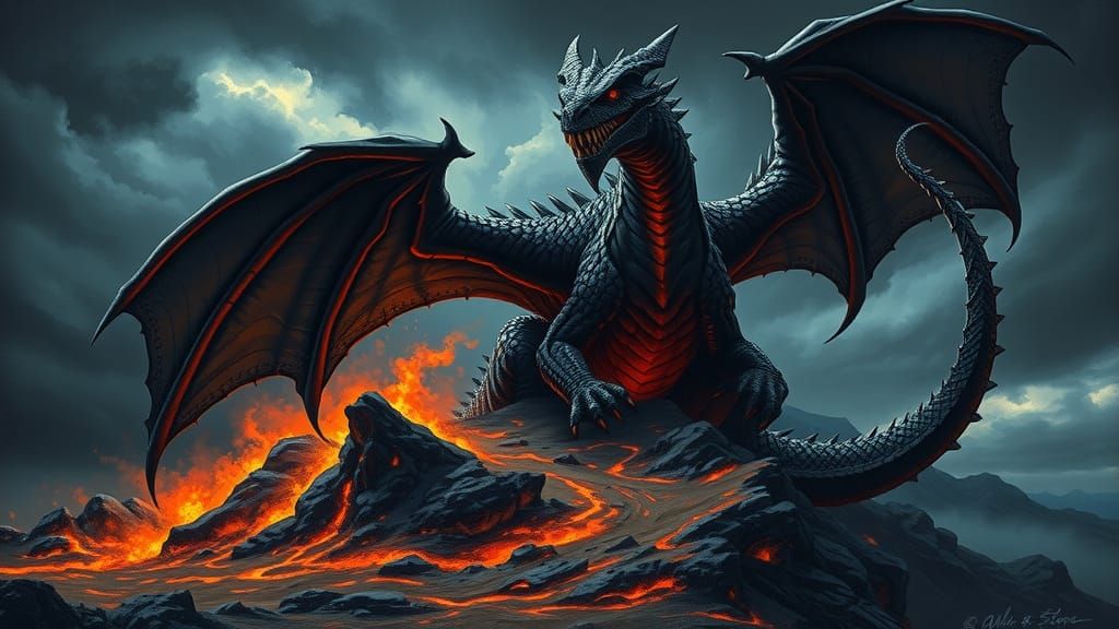 Fearsome Dragon Unleashes Hellfire as Pointillism Painting