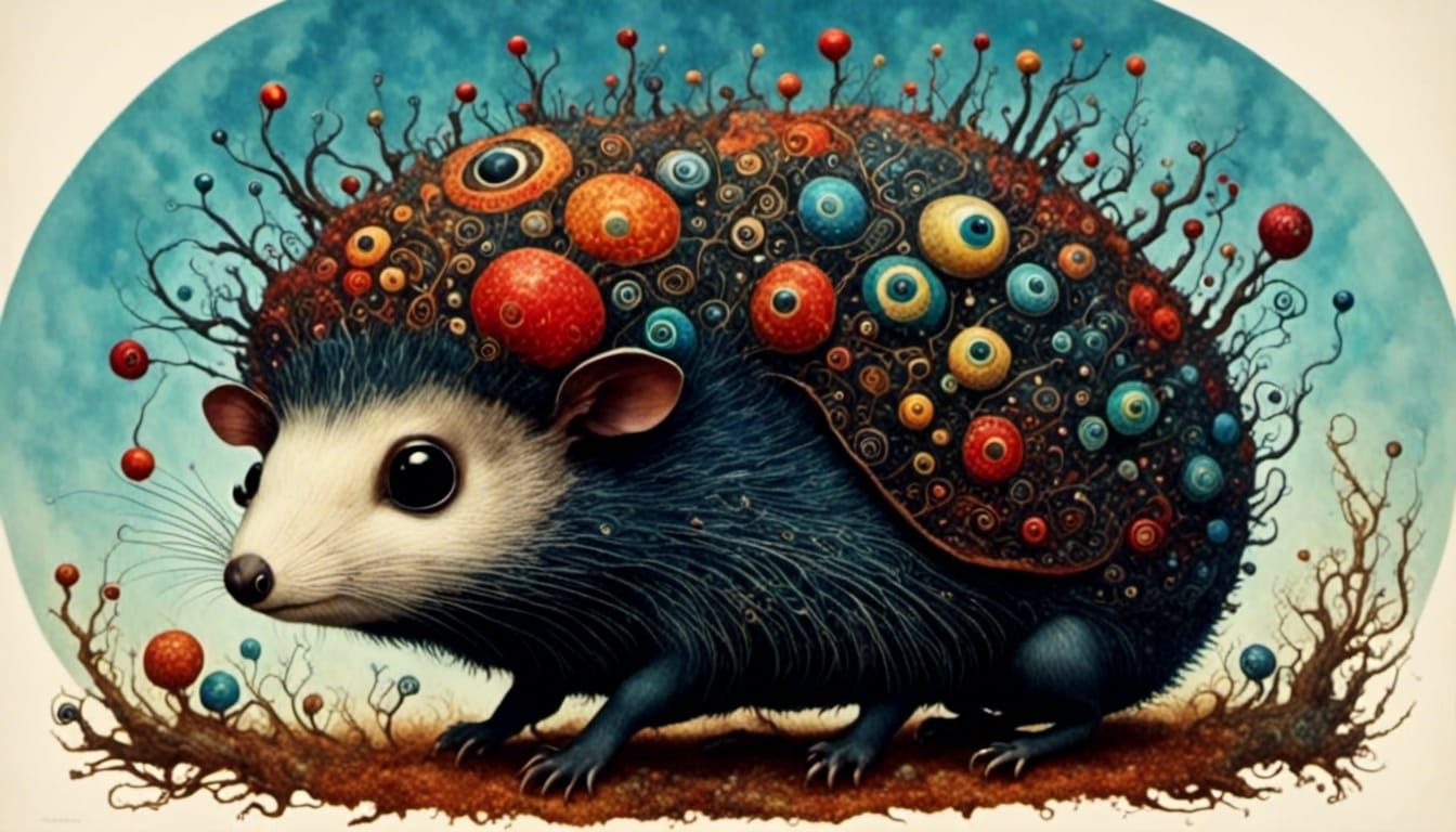 Cartoon Tie-Dye Hedgehog Drinking Tea