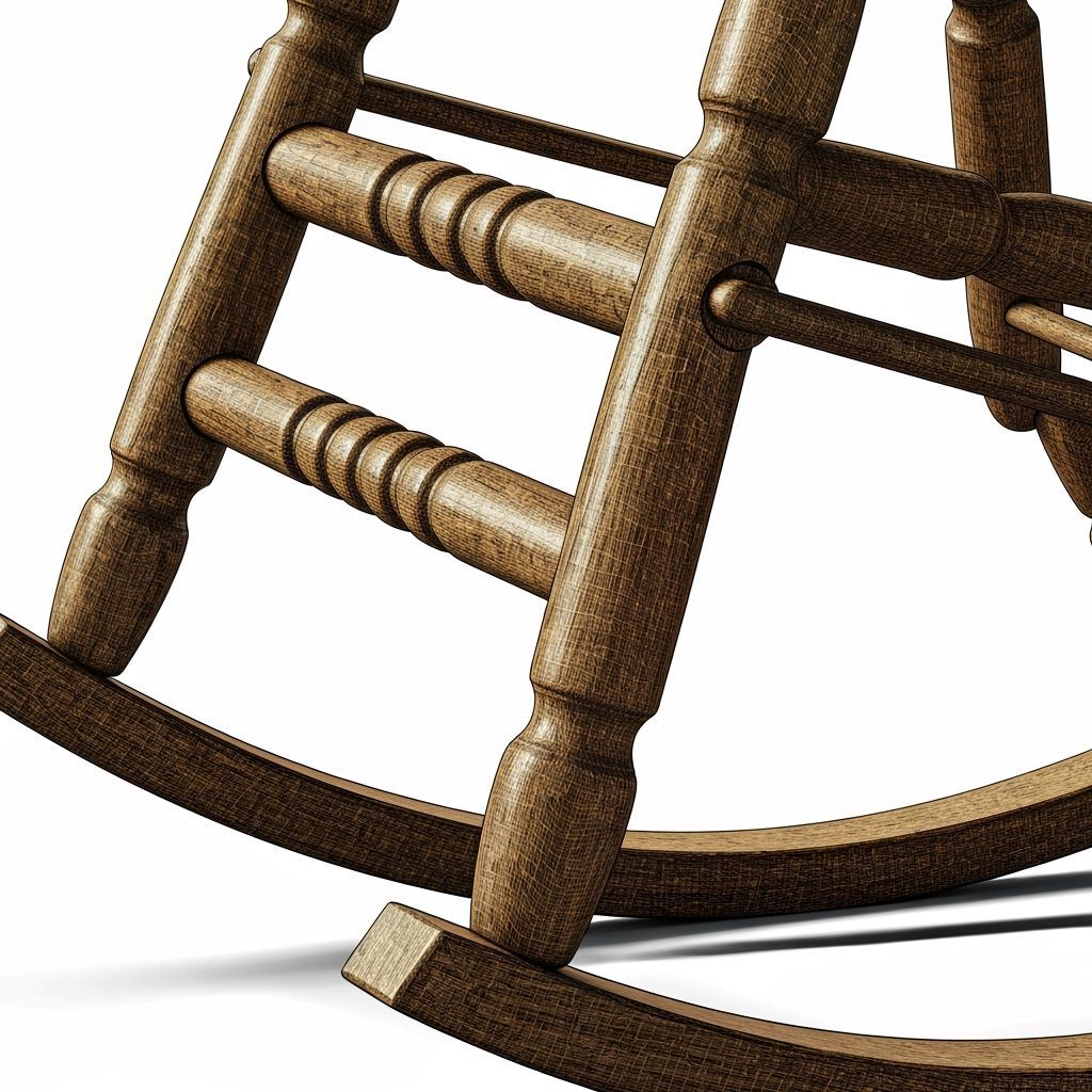 Macro close up of the joint where the rocker and legs of a rocking chair join