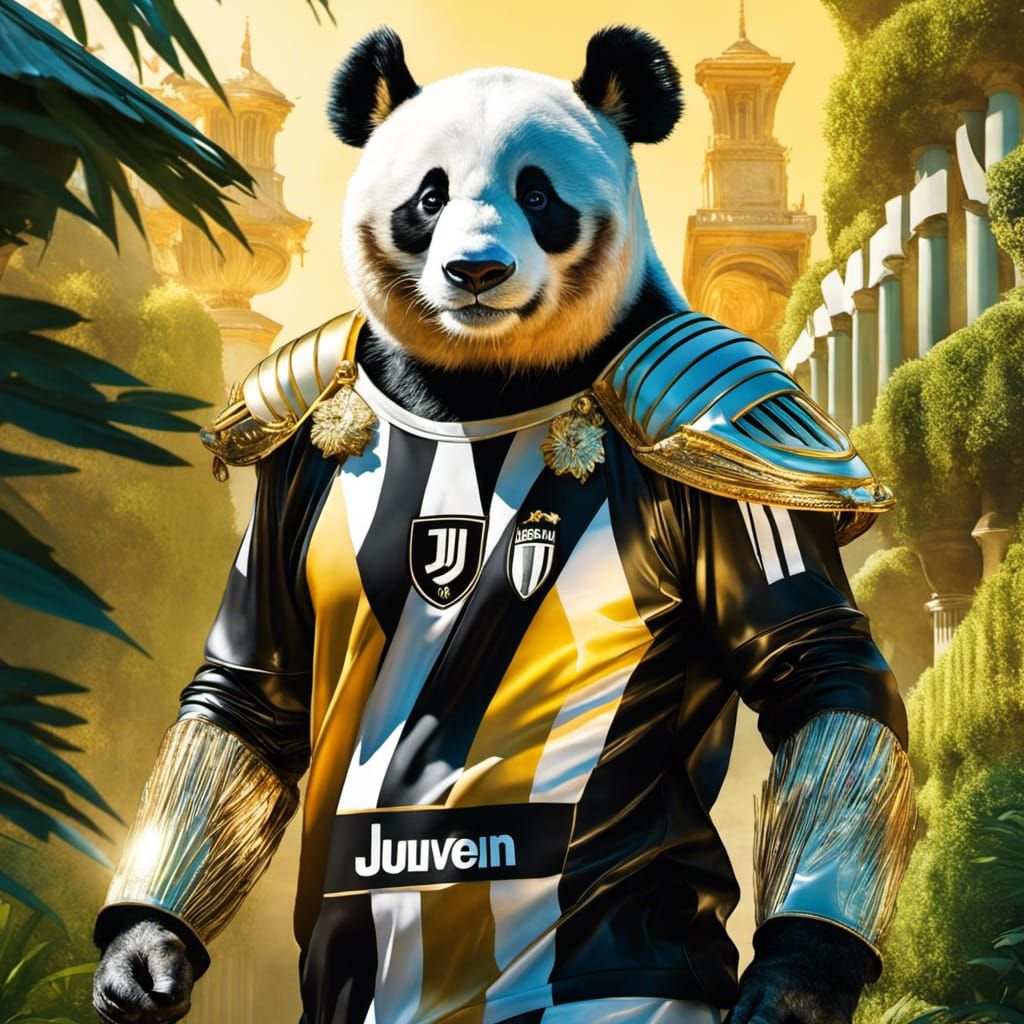 Panda as Juventus Player in Comic Book Style