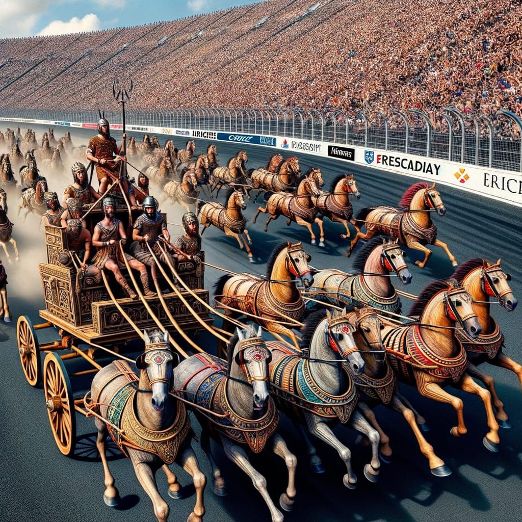 NASCAR but with chariots like it is the 900 A.D. year but on a modern track.