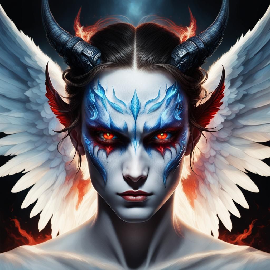 Angelic Demon Portrait in Hyperrealistic Splash Art
