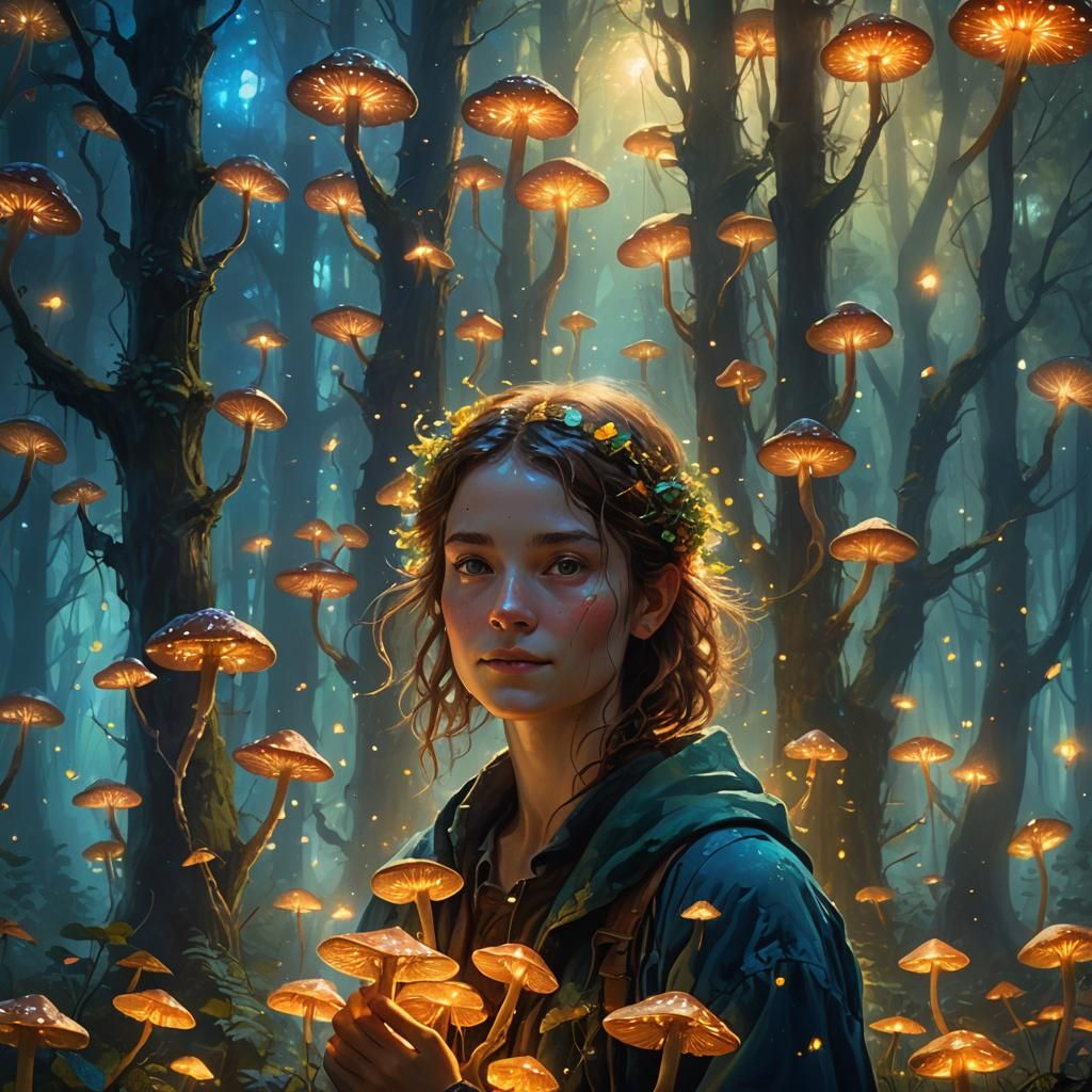 Radiant Figure in Ethereal Forest, Concept Art