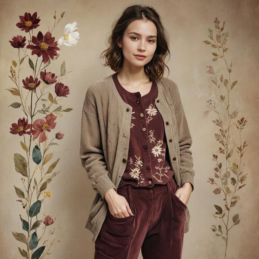 Bohemian Woman Portrait in Watercolor Style