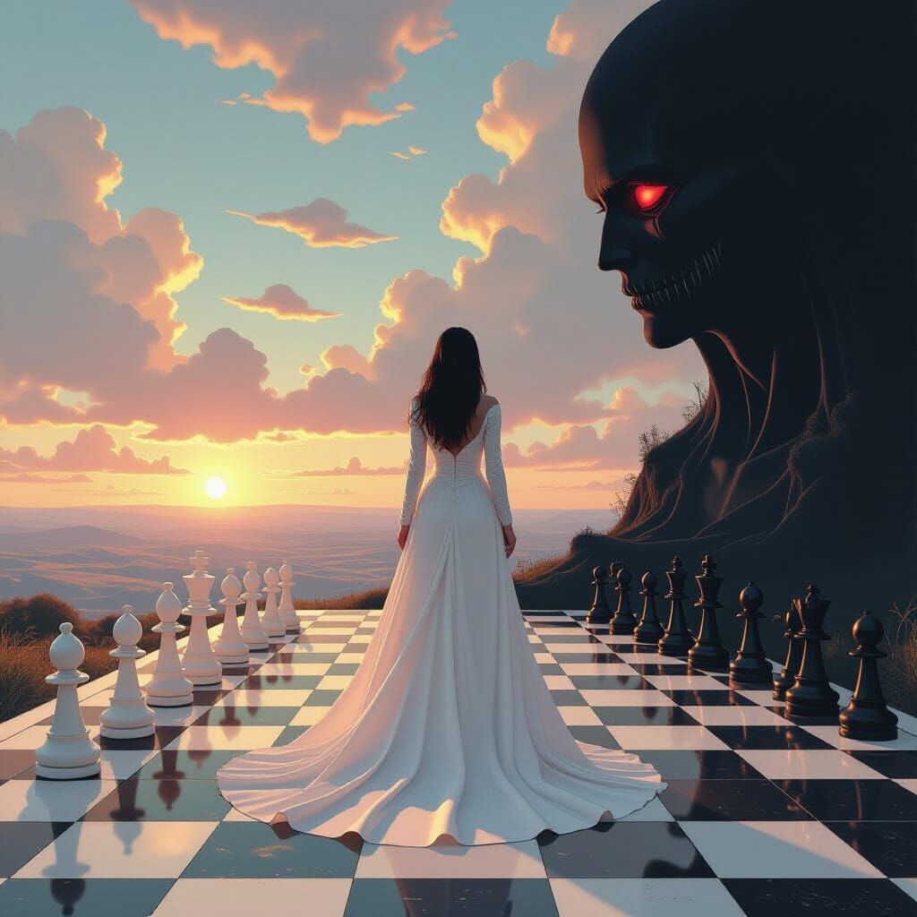 Surreal Good vs Evil Chessboard Landscape