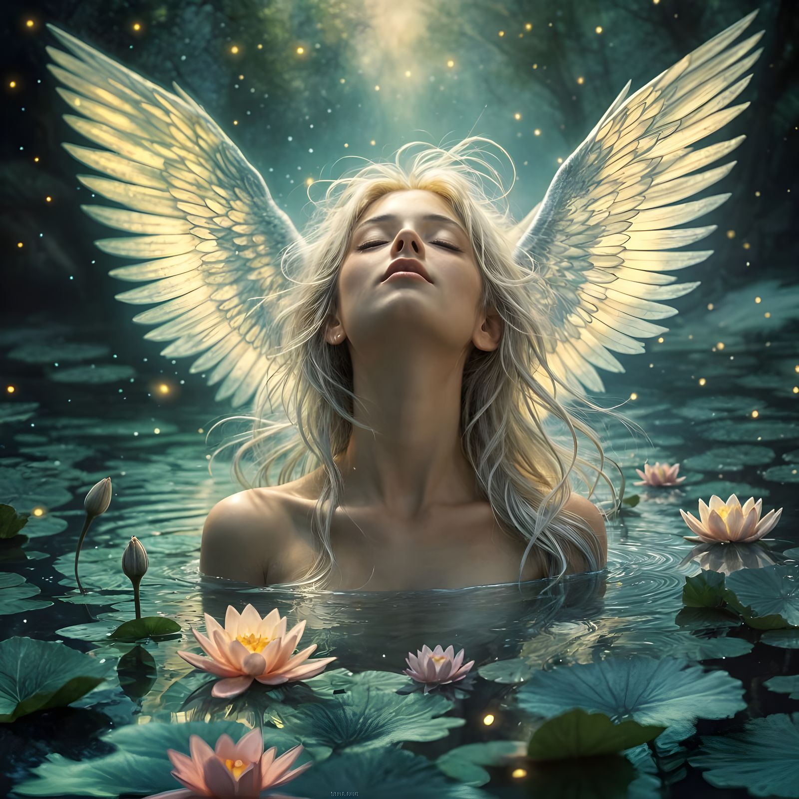 Celestial Goddess Meditating in Art Nouveau Style