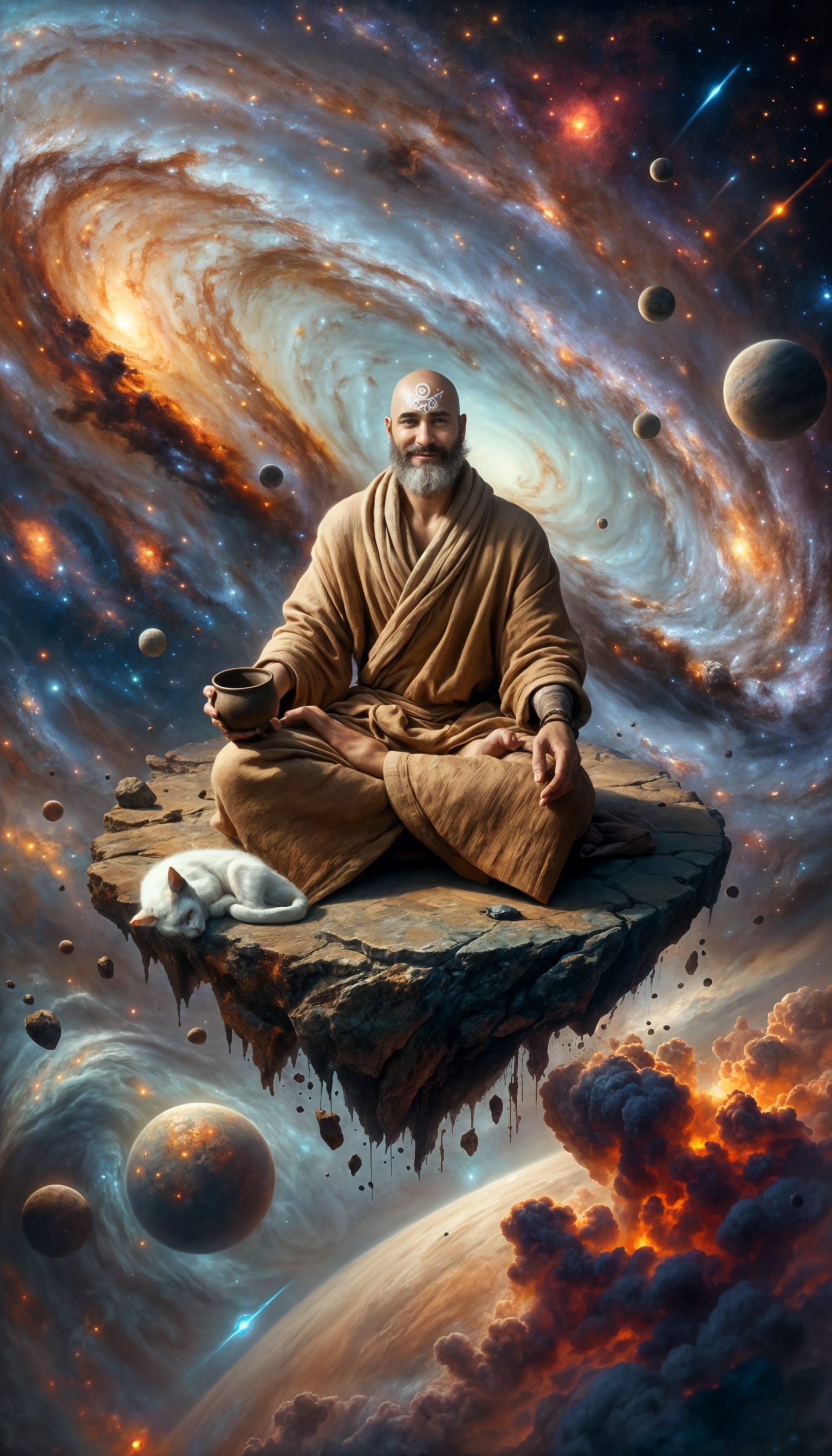 Surreal Mystic Finds Serenity Amidst Cosmic Turmoil in a Cyb...