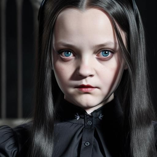 Wednesday Addams Portrait with Demonic Eyes