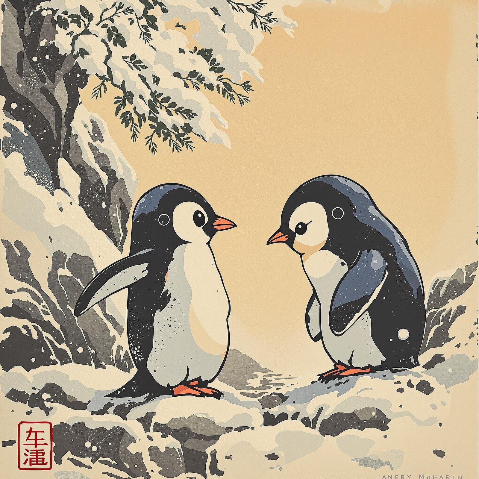 Cute Penguin Anime Art in Chibi Futuristic Style