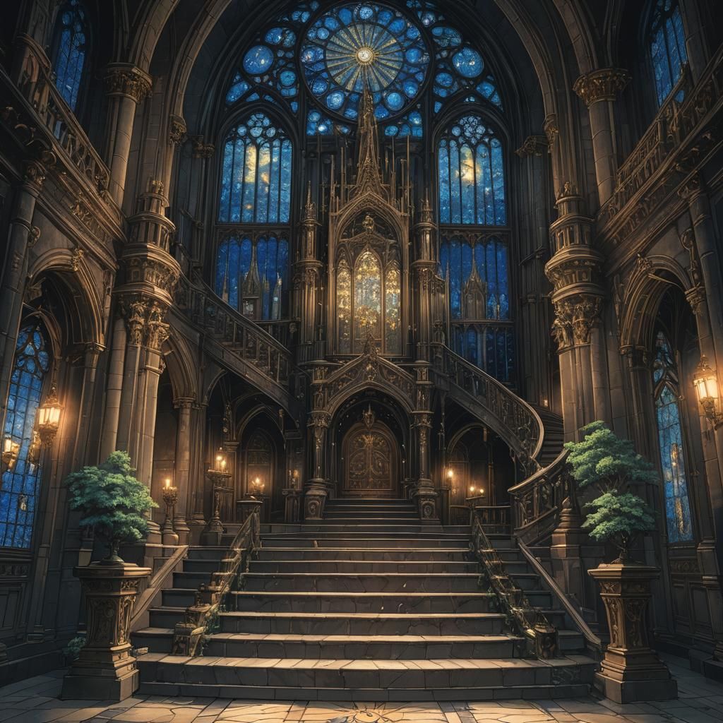 Ethereal Fantasy Castle Great Hall in Ghibli Style