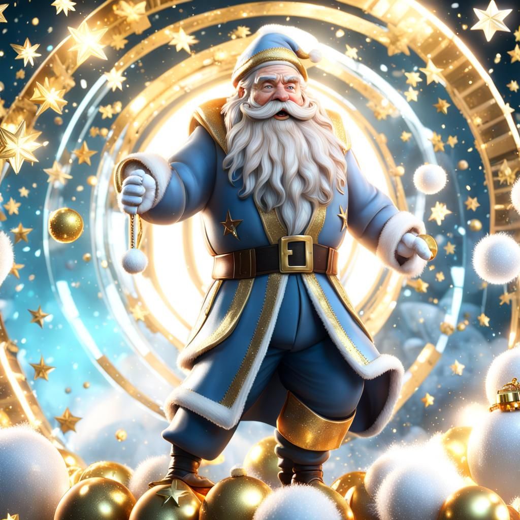 Jolly Santa Claus in Golden Star Explosion