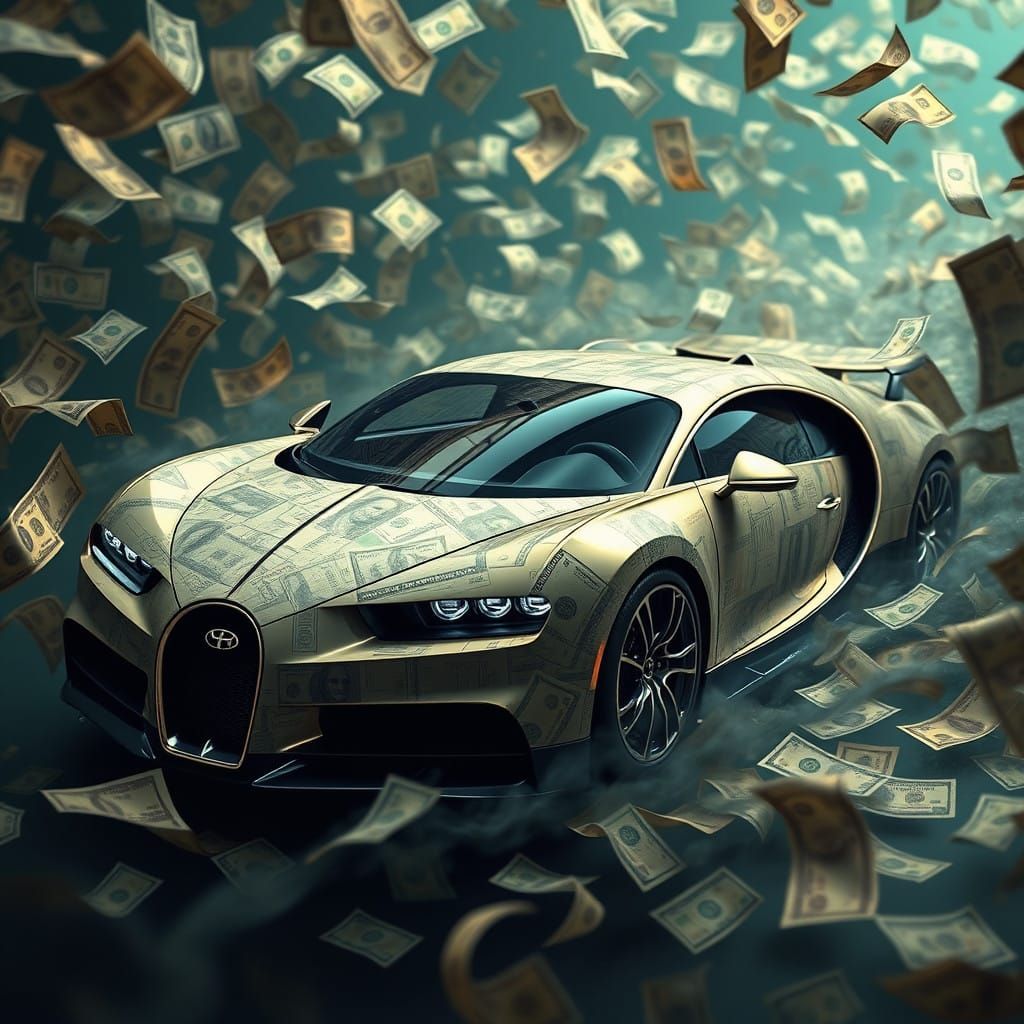 Luxurious Bugatti Enveloped in Swirling $100 Bills