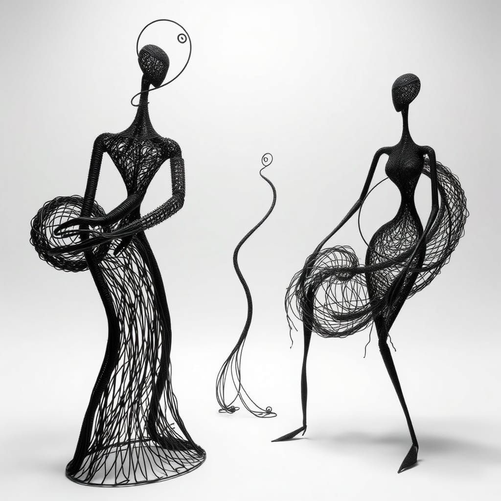 Abstract Wire Sculptures with Stark Contrasts