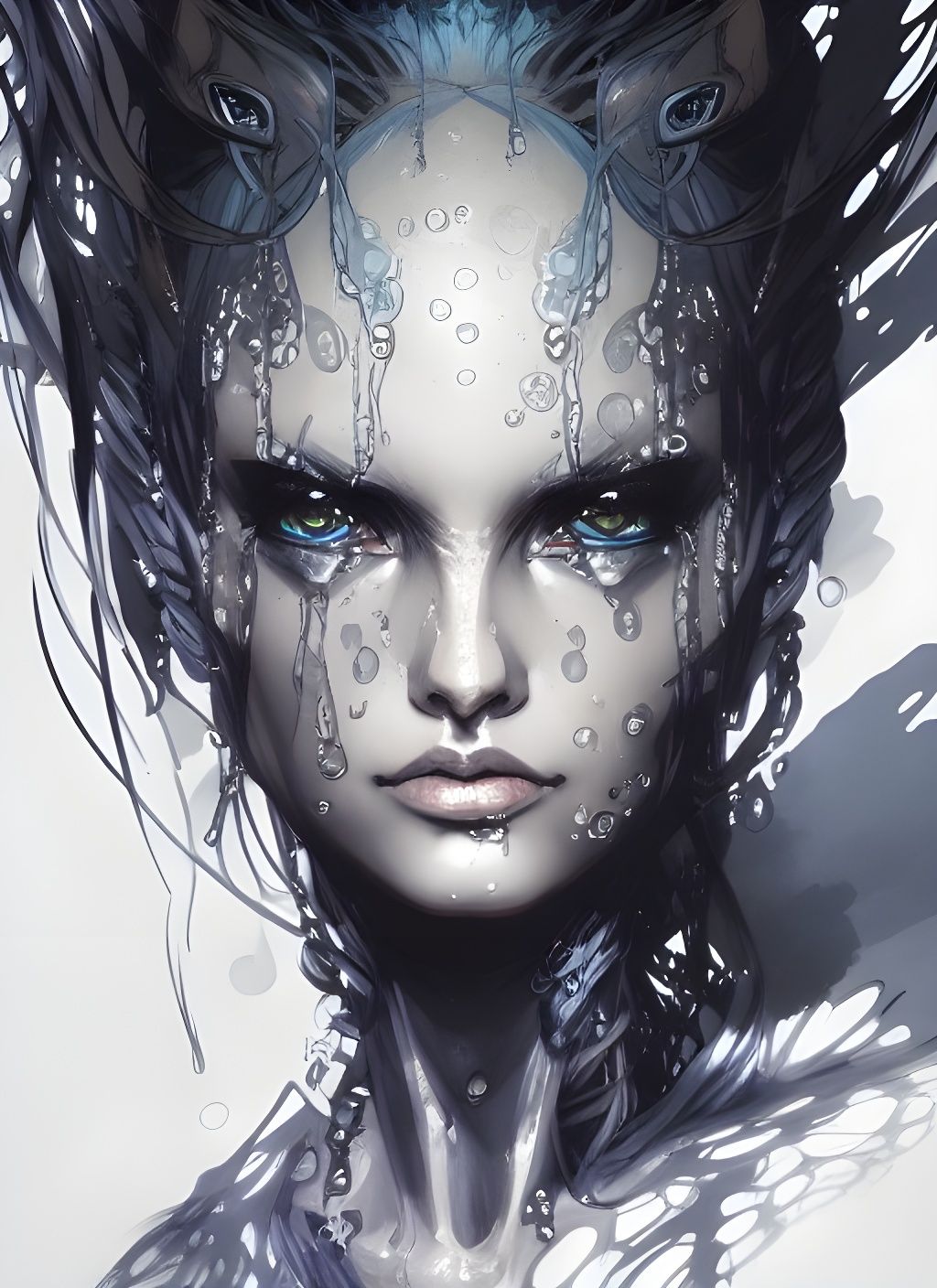 Water Sorceress Portrait in Dark Fantasy Style