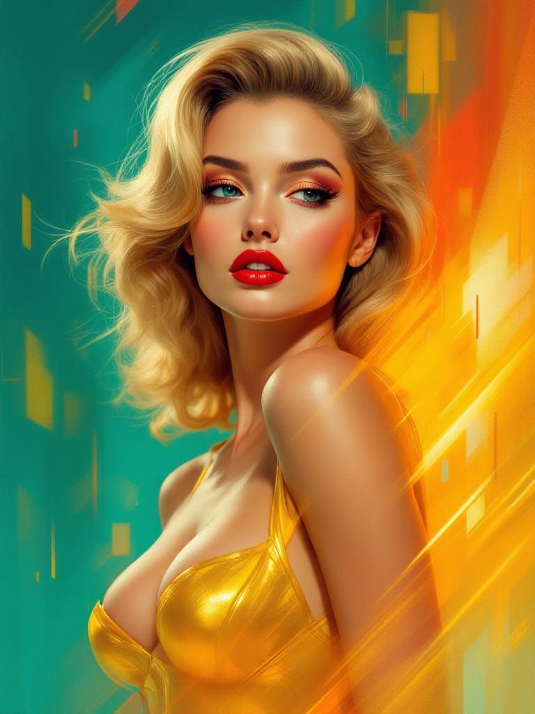 1950s Pin Up Woman in Futuristic Cyberpunk Style