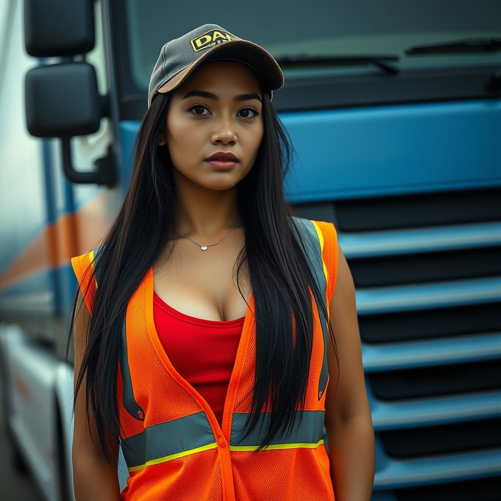 Filipina Truck Driver in Photorealistic Style