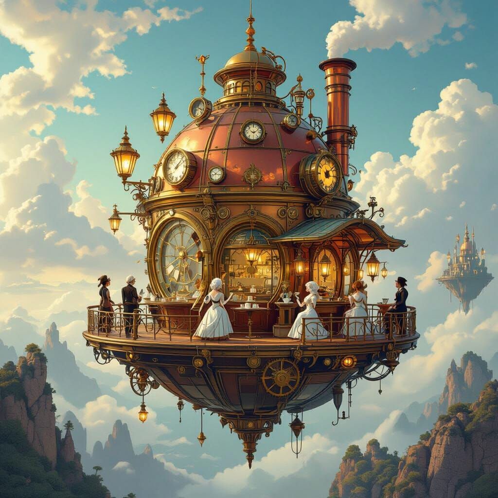 Steampunk Teahouse in the Sky, Digital Art