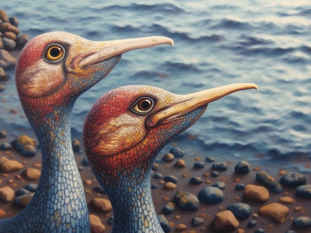 Dodo Bird Mosaic Gazing Upward in Morning Light