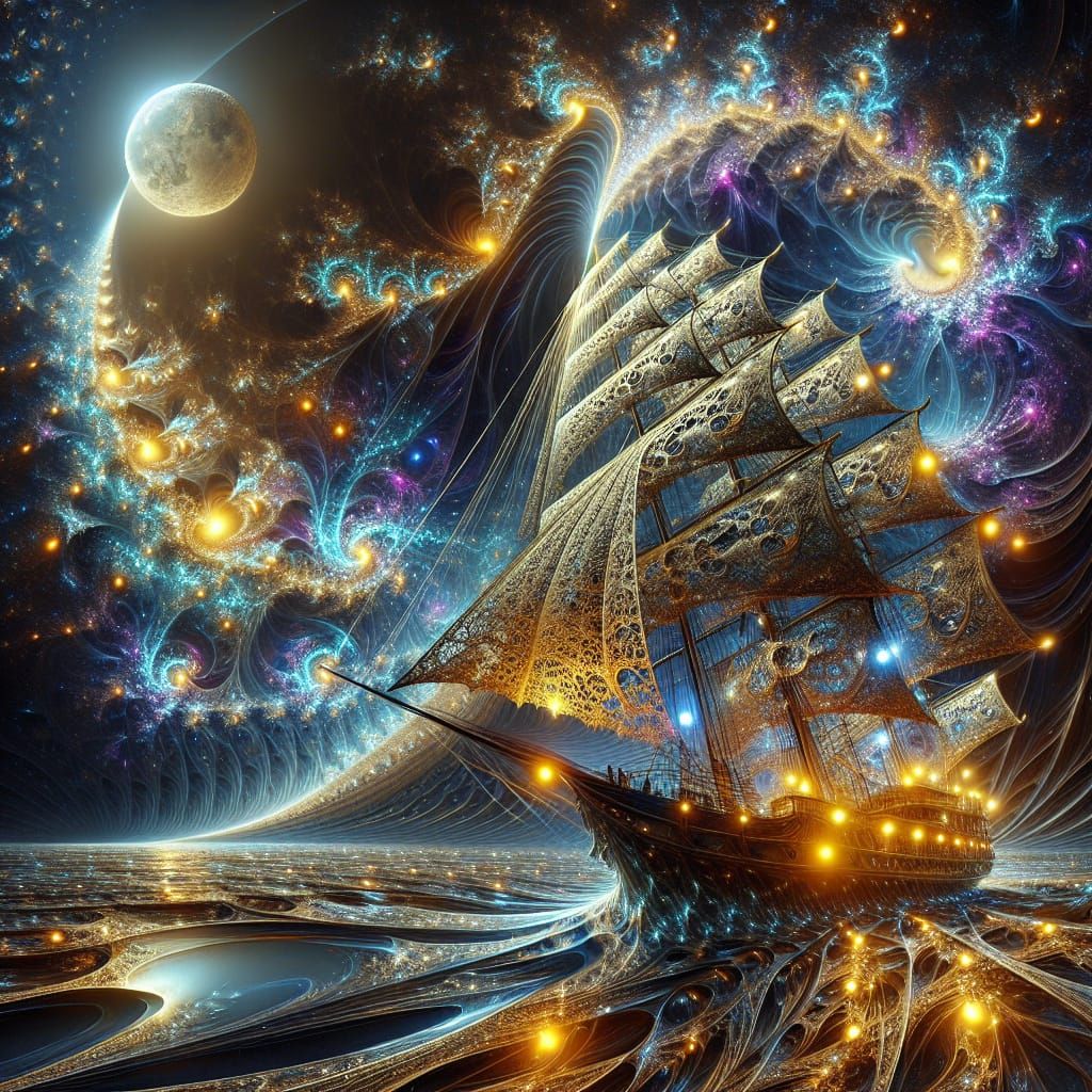 Nebula Sailboat in Sci-Fi Fractal Art