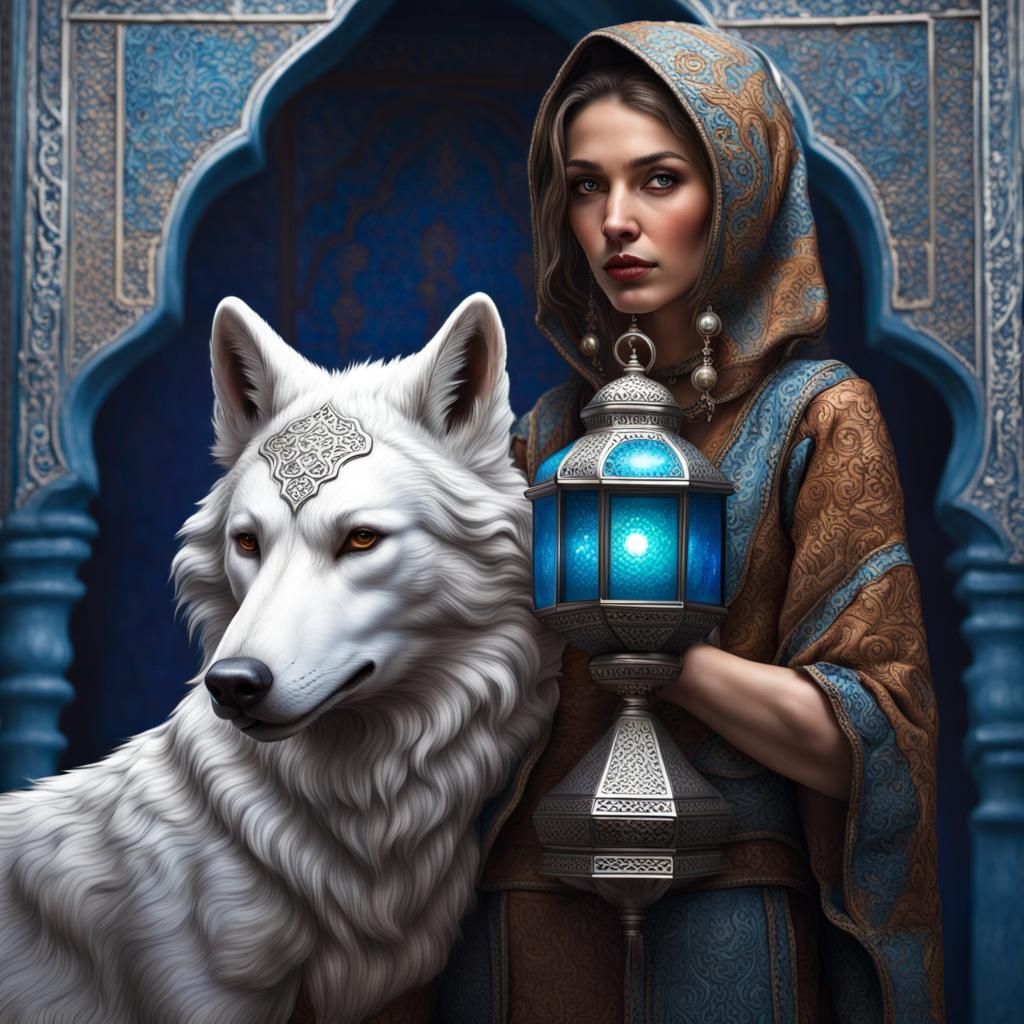 Wolf Anthropomorphic with Lamp in Moroccan Souk