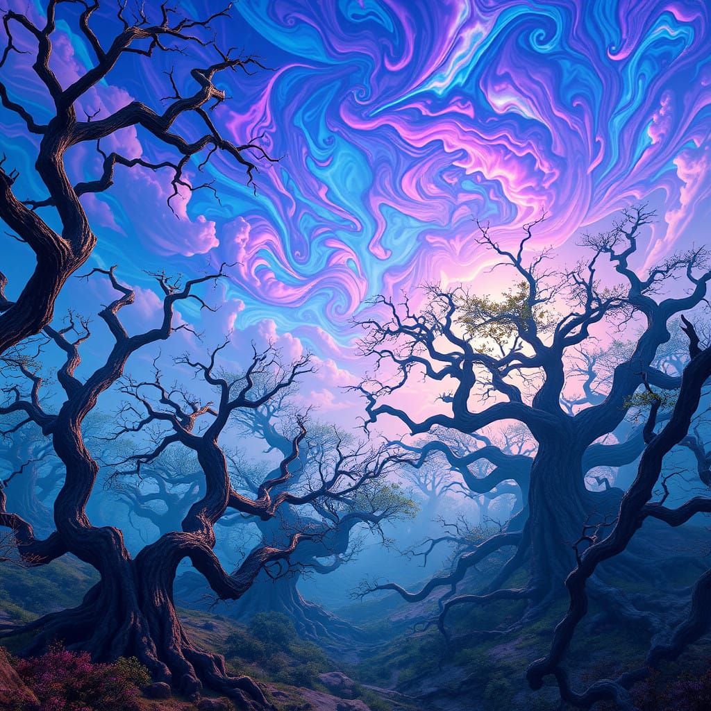 Ethereal Dreamscape in Vibrant Electric Blue