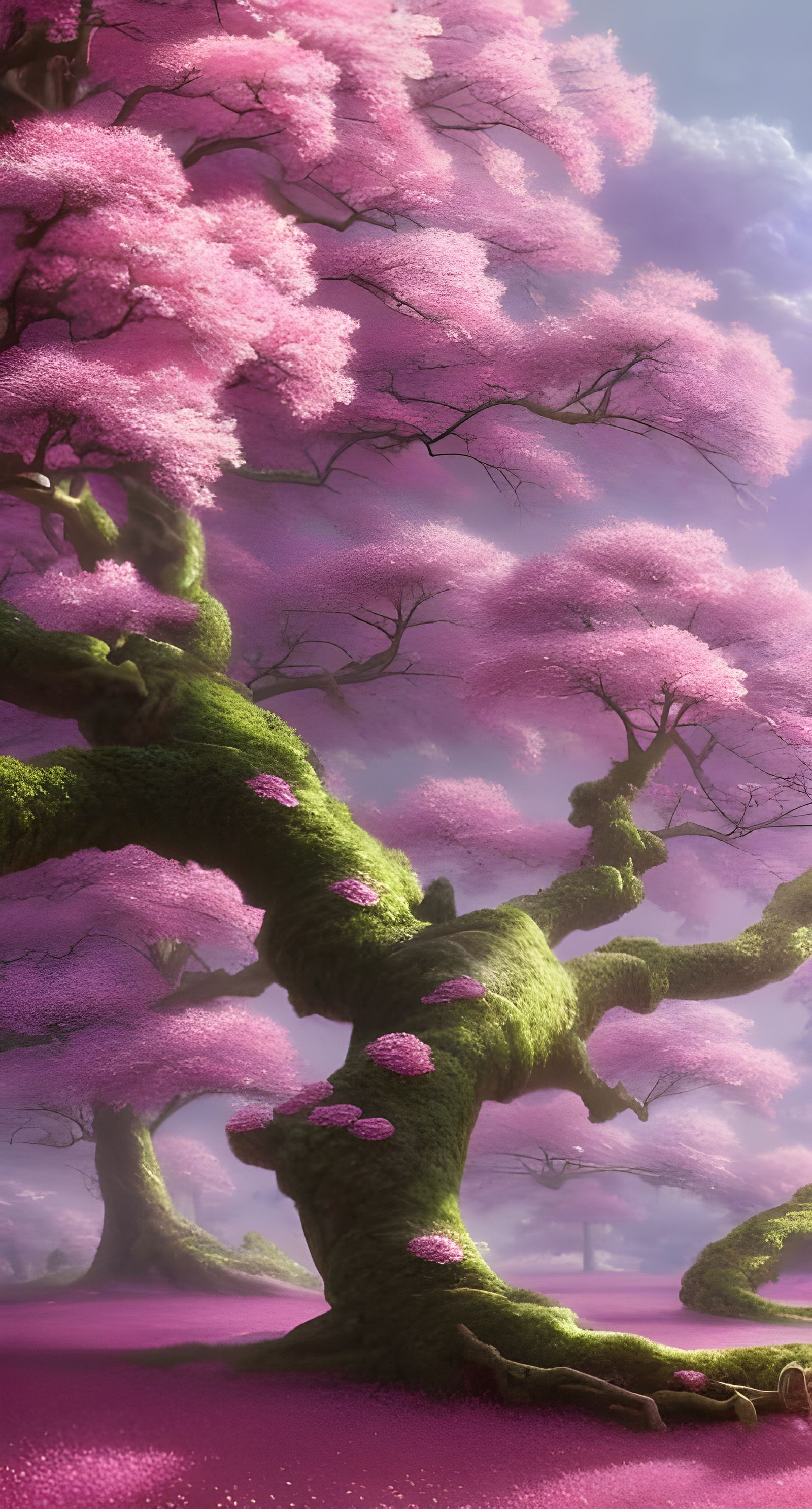Magical Blossom Tree in Japanese Landscape