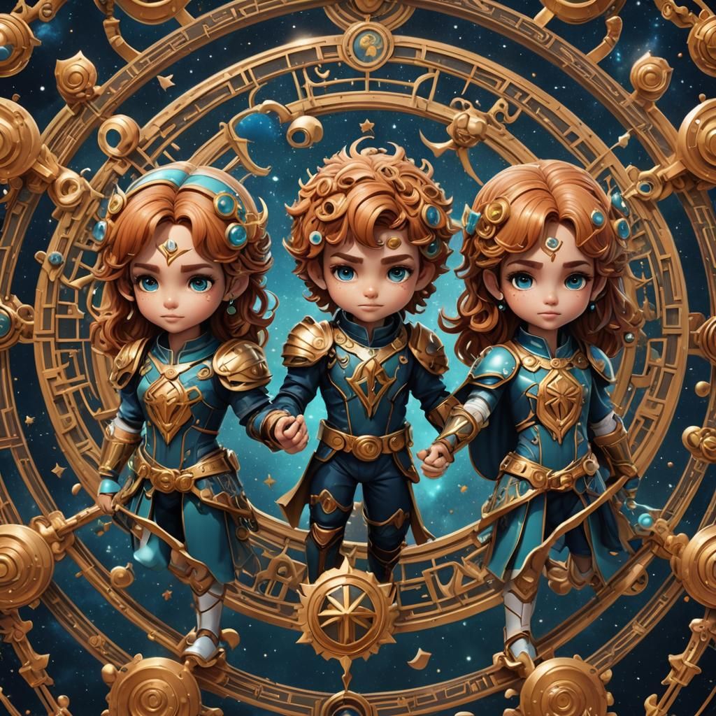 Gemini Zodiac Sign Cartoon: Boy and Girl Twins