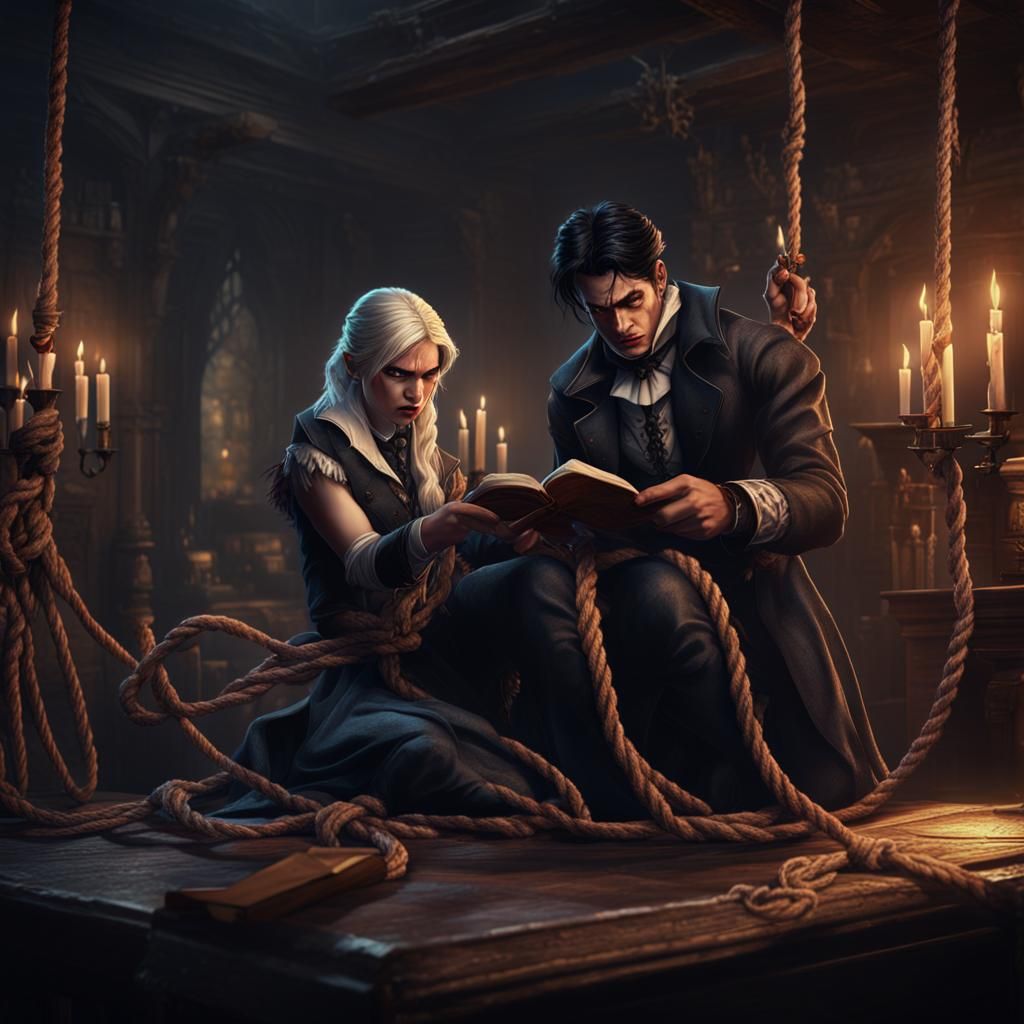 Sadistic Vampire Reads to Mistress: Dark Fantasy Art