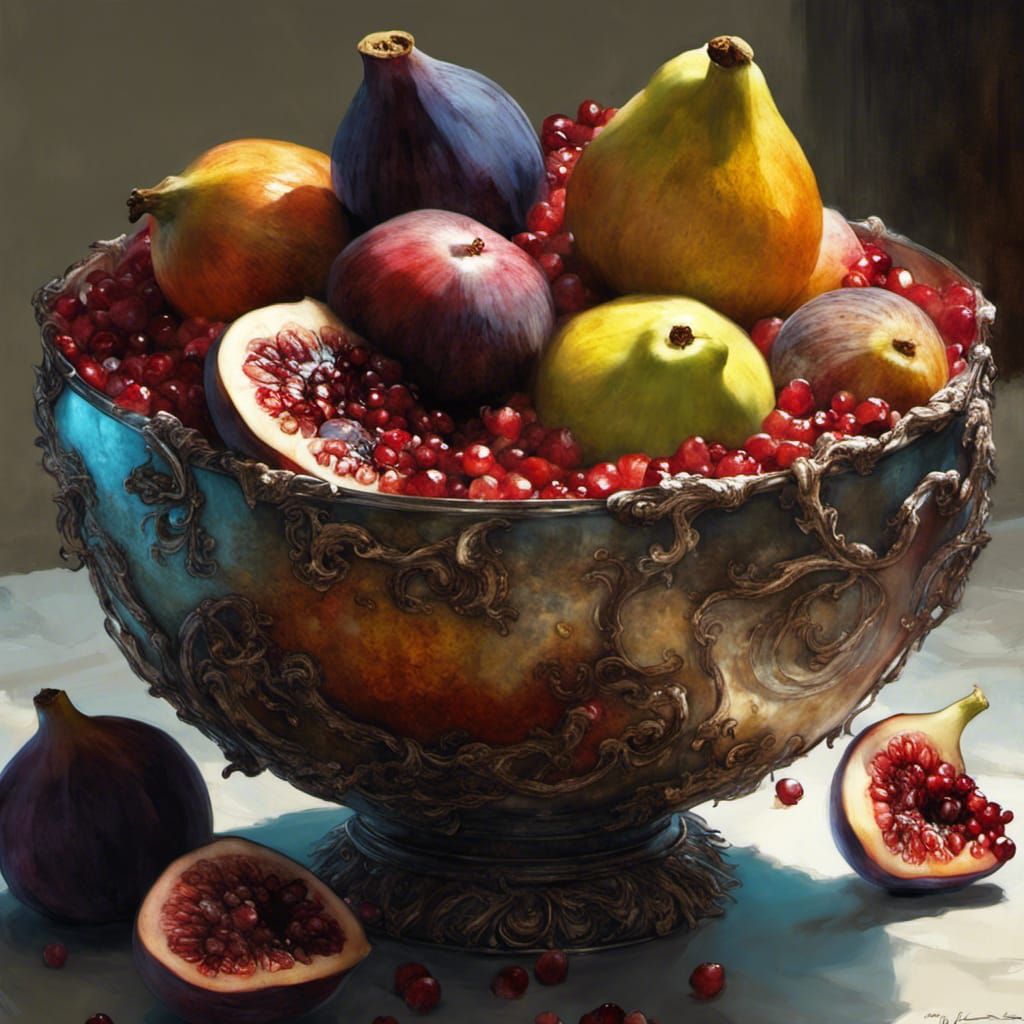 Fruit Still Life: Pomegranates, Figs & Pears
