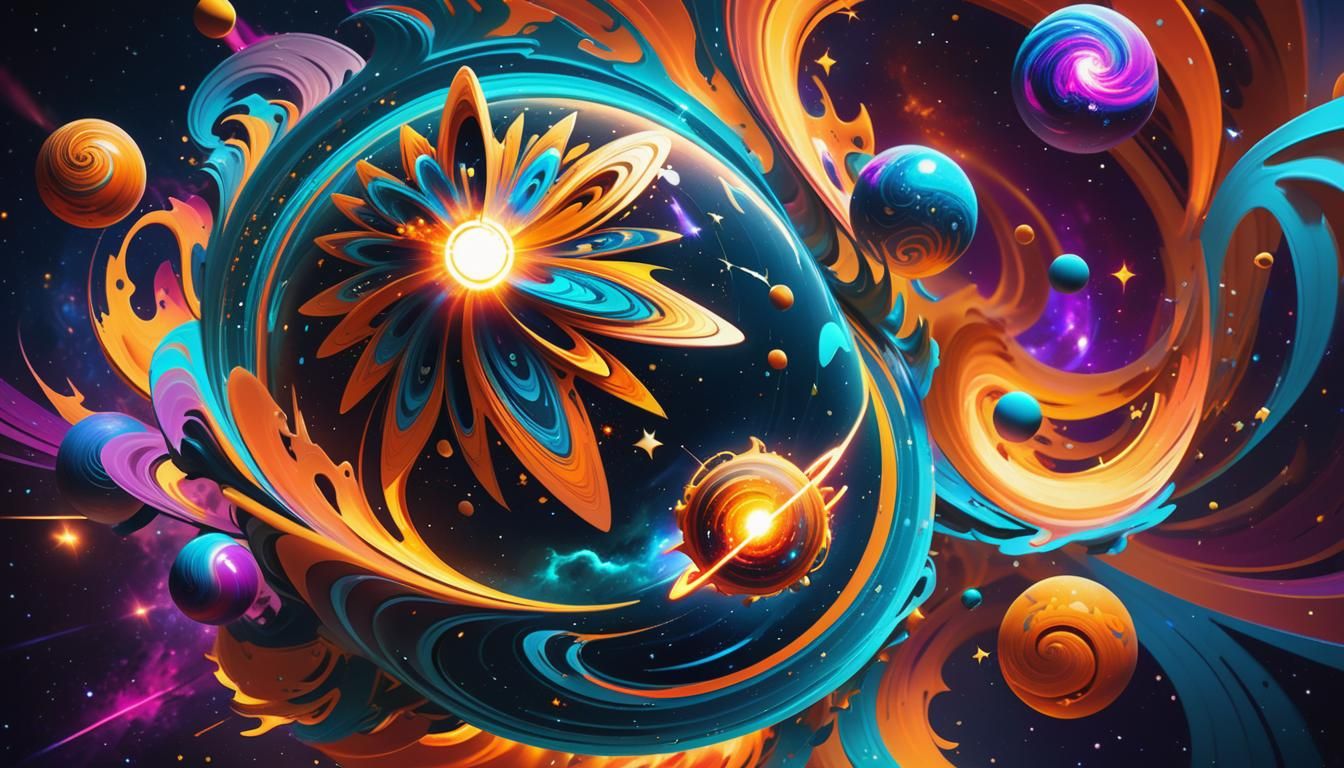 Vibrant Young Star in Swirling Astrosphere: Digital Art