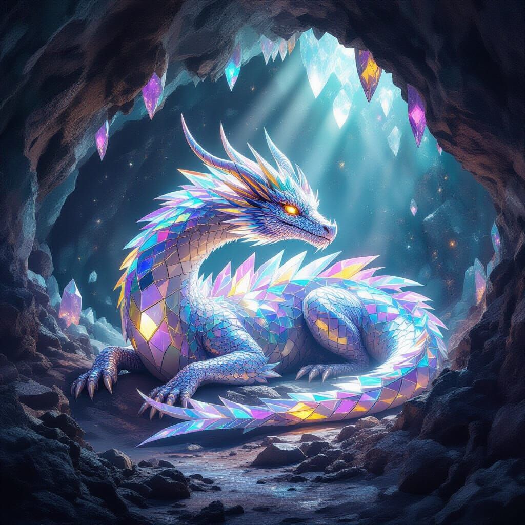 Crystal Dragon in Geode Cave - Hyperrealistic Fantasy Art