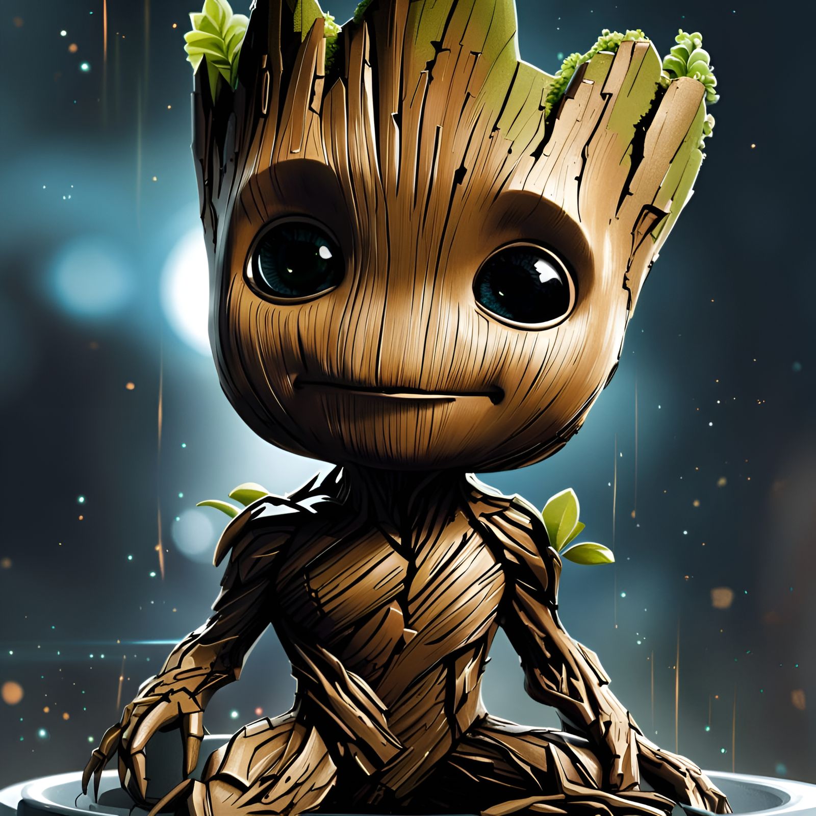 Adorable Chibi Baby Groot Portrait in Digital Art Style