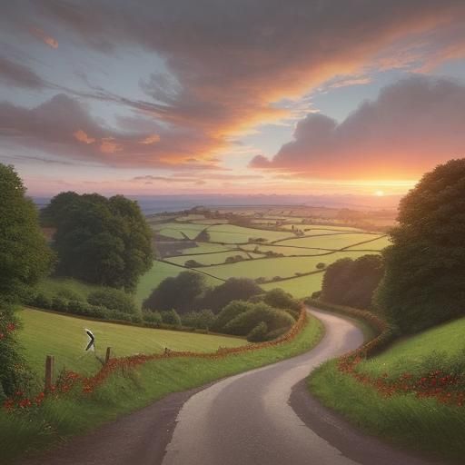 Cerne Abbas Path with Roses at Sunrise