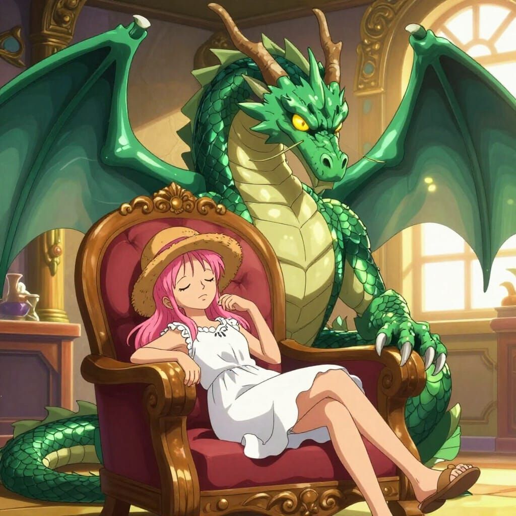 Girl and Dragon Companion in One Piece Anime Style