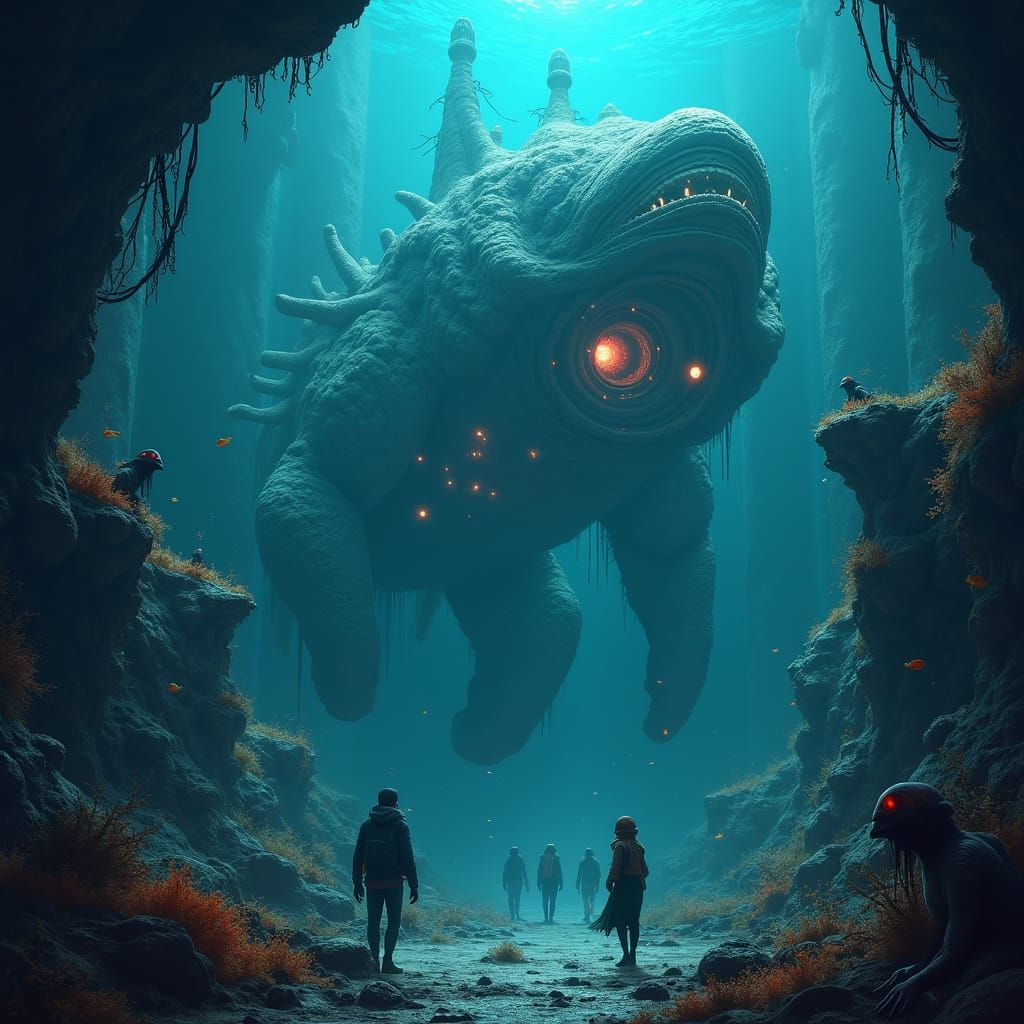 Alien Civilization in a Bioluminescent Ocean