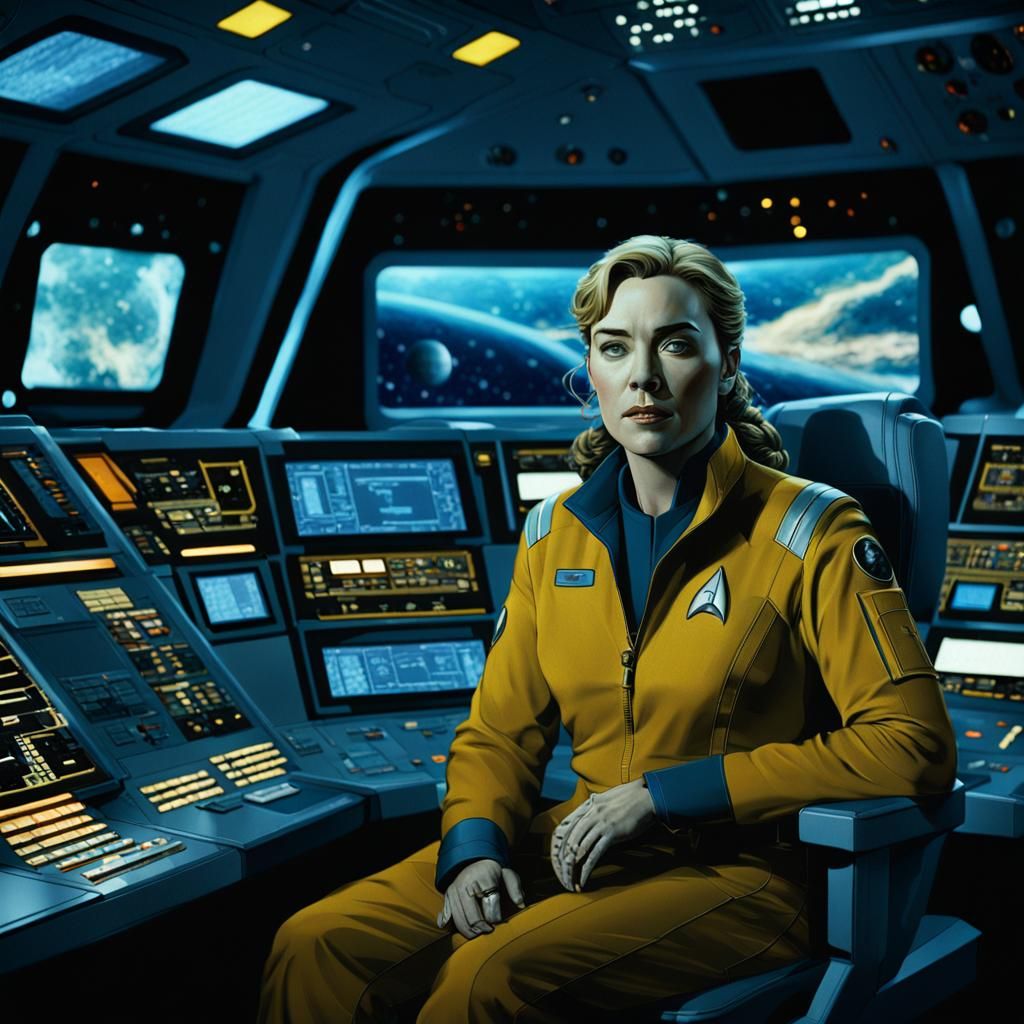Kate Winslet in Starfleet Yellow Boiler Suit Sitting on USS....