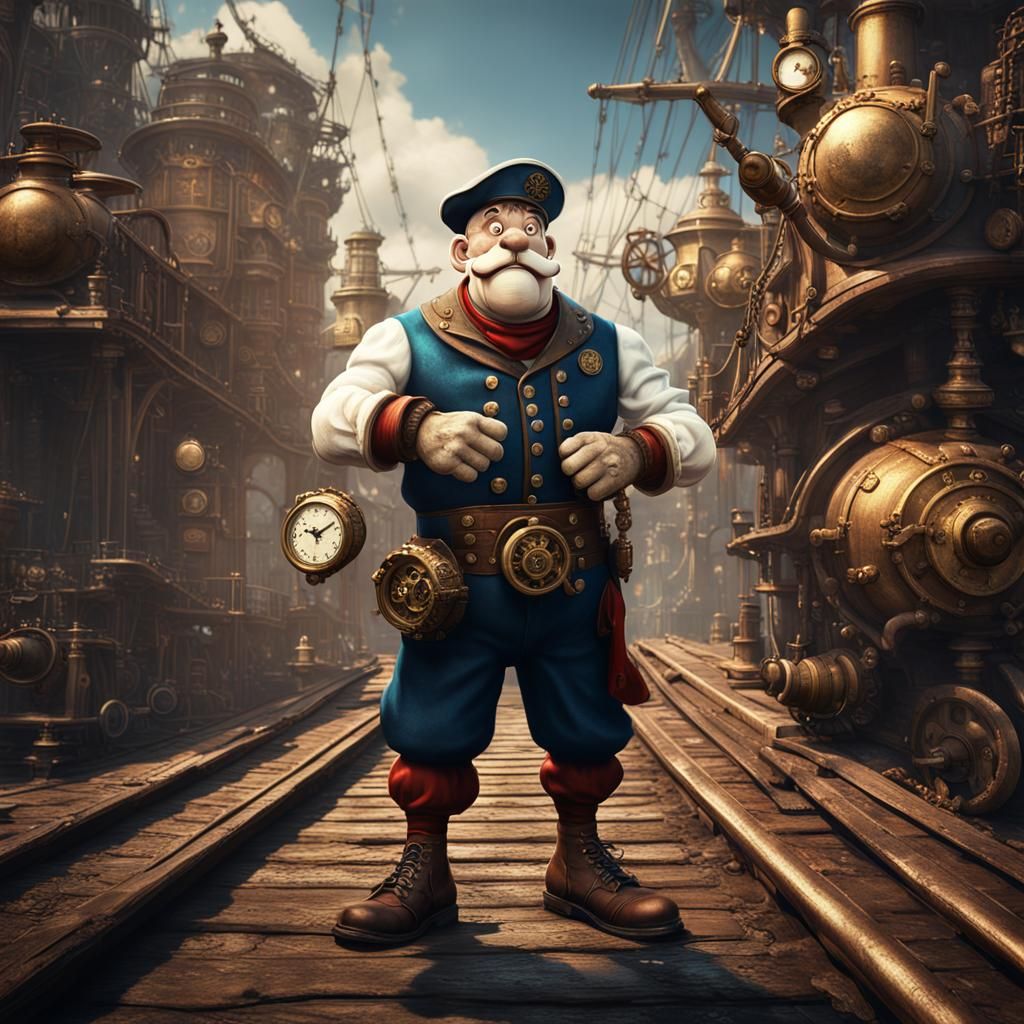Steampunk Popeye the Sailor Man in Detailed Matte Painting