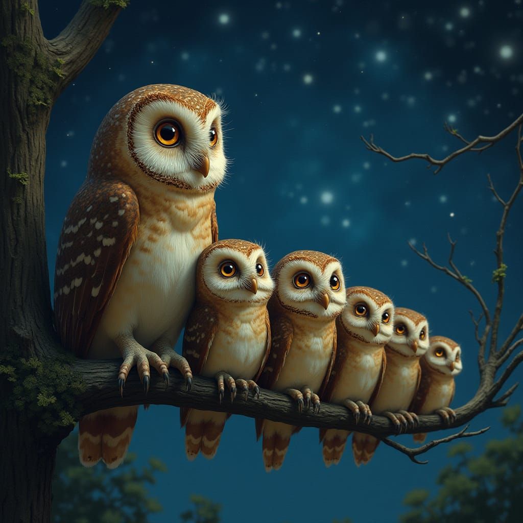 Owls in Whimsical Spanish Landscape