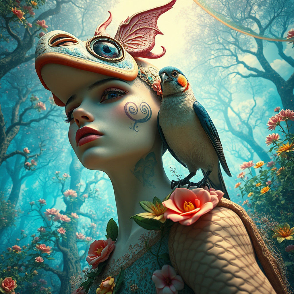 Breathing First Air: Surrealist Portrait in Art Brut Style