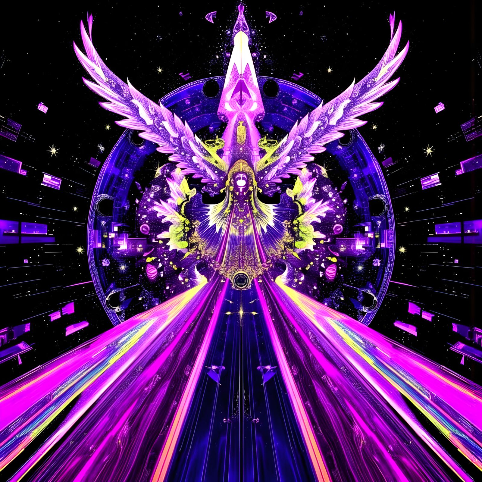 Maximalist Glitch Art with Celestial Light