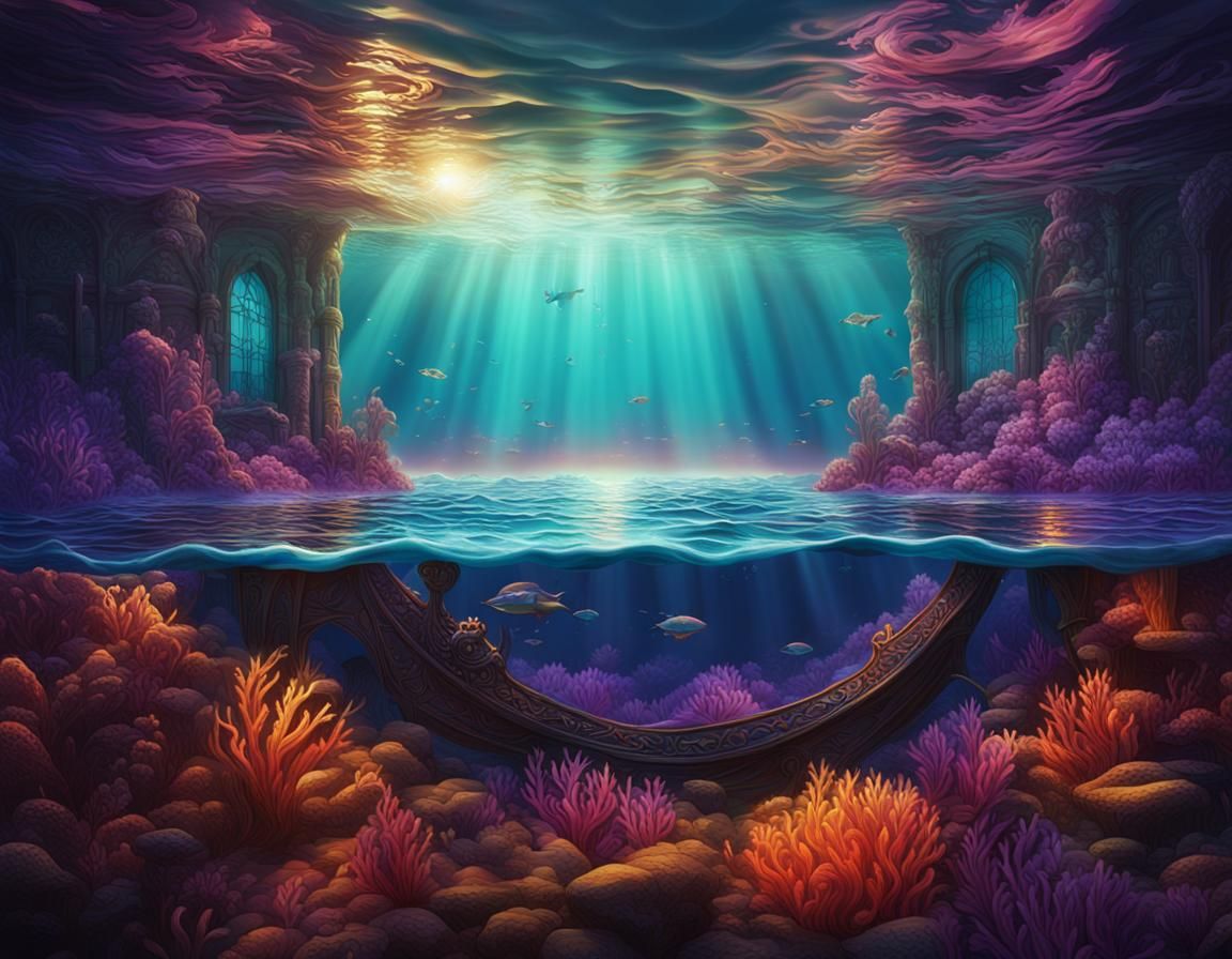 Underwater Fantasy World with Sunlight, Digital Art