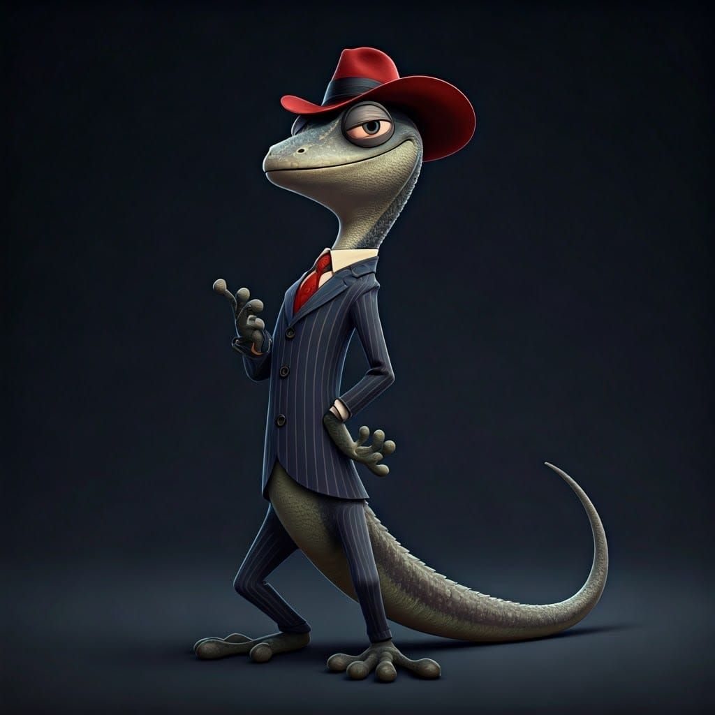 Lizard in Pinstripes: A Pixar-Style Character