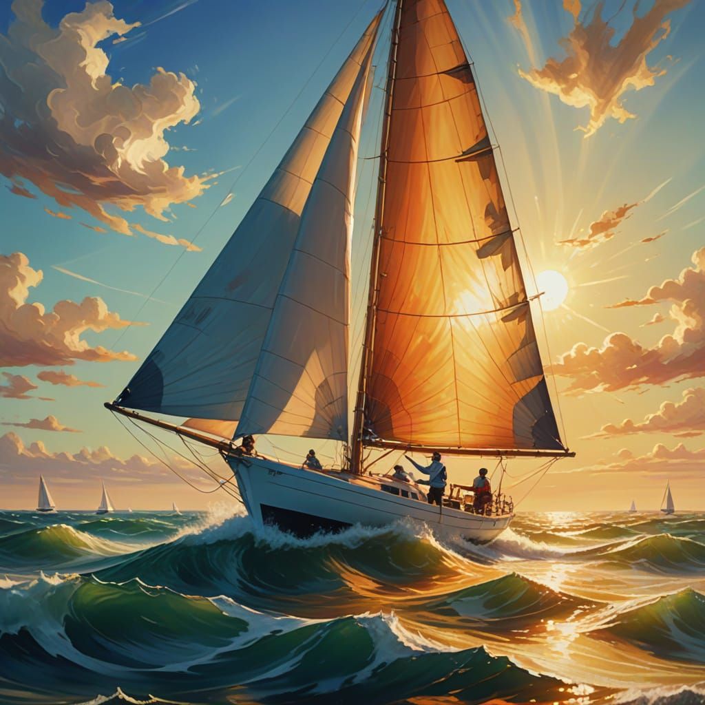 Sailor Raises Sail in Golden Light