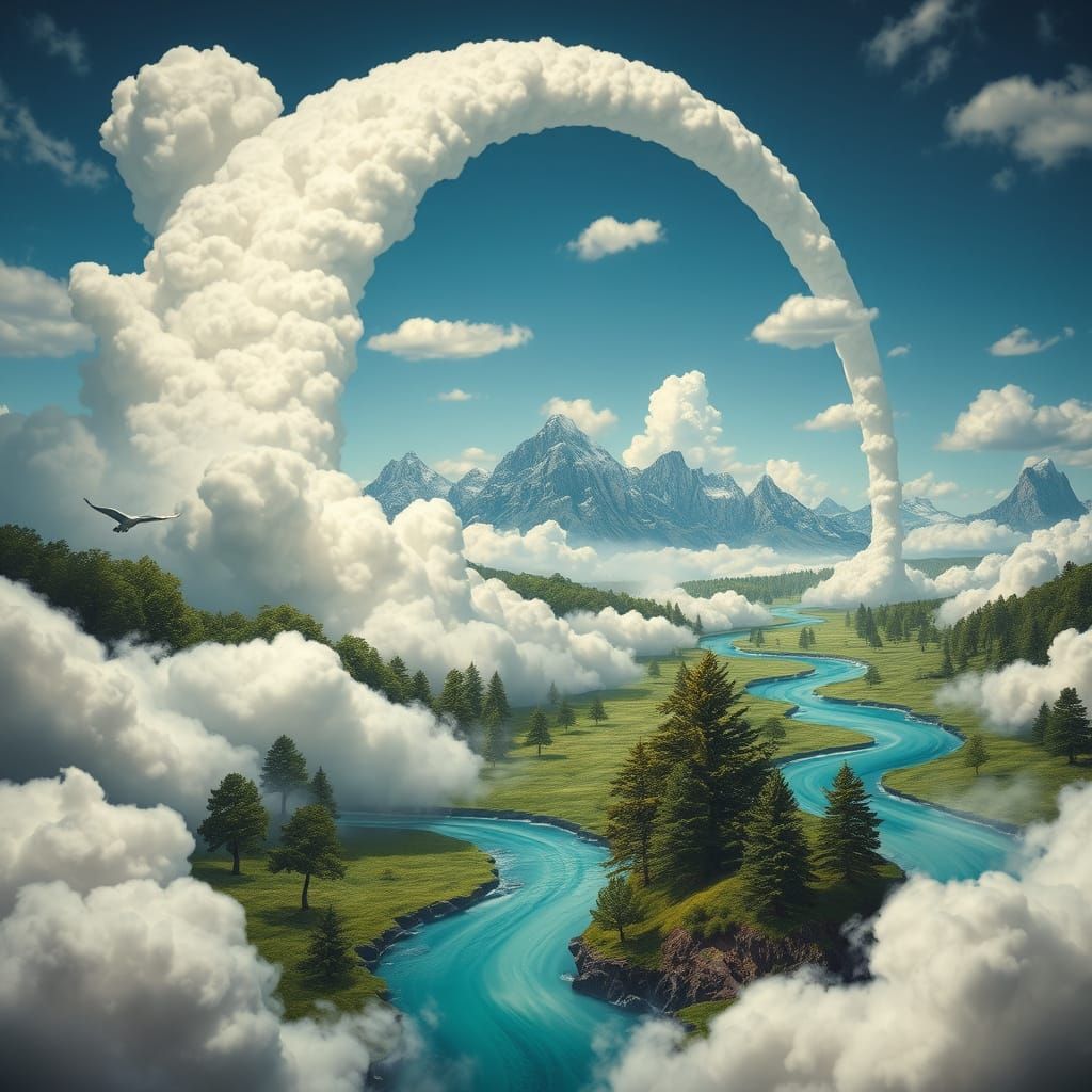 Surreal Landscape: Trees to Clouds, Rivers to Sky