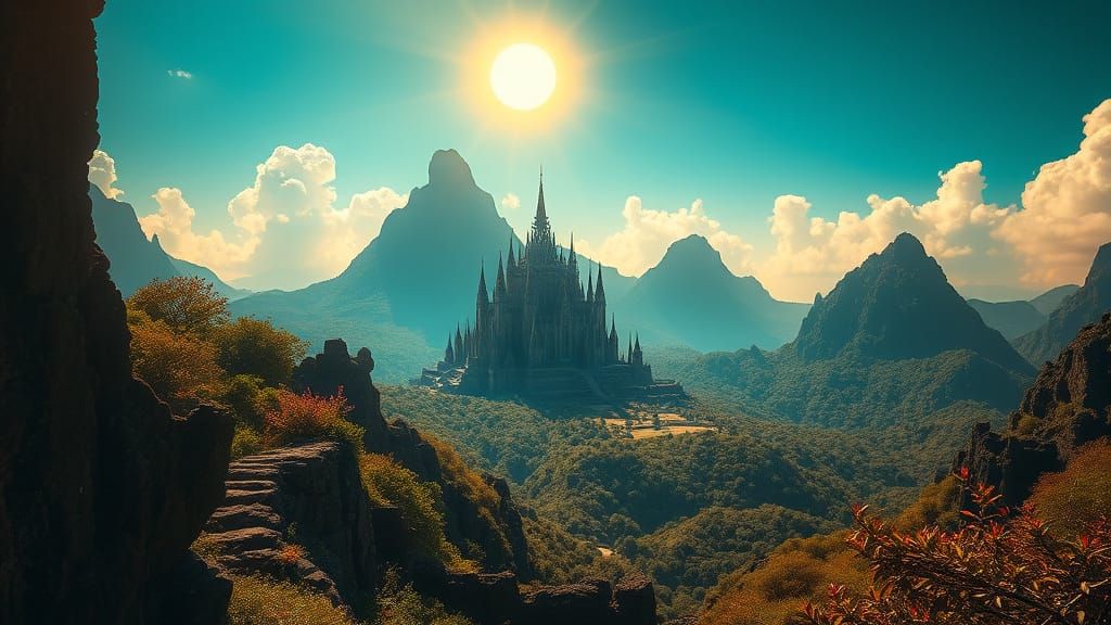 Radiumpunk Fantasy Landscape in Ancient Azores Style