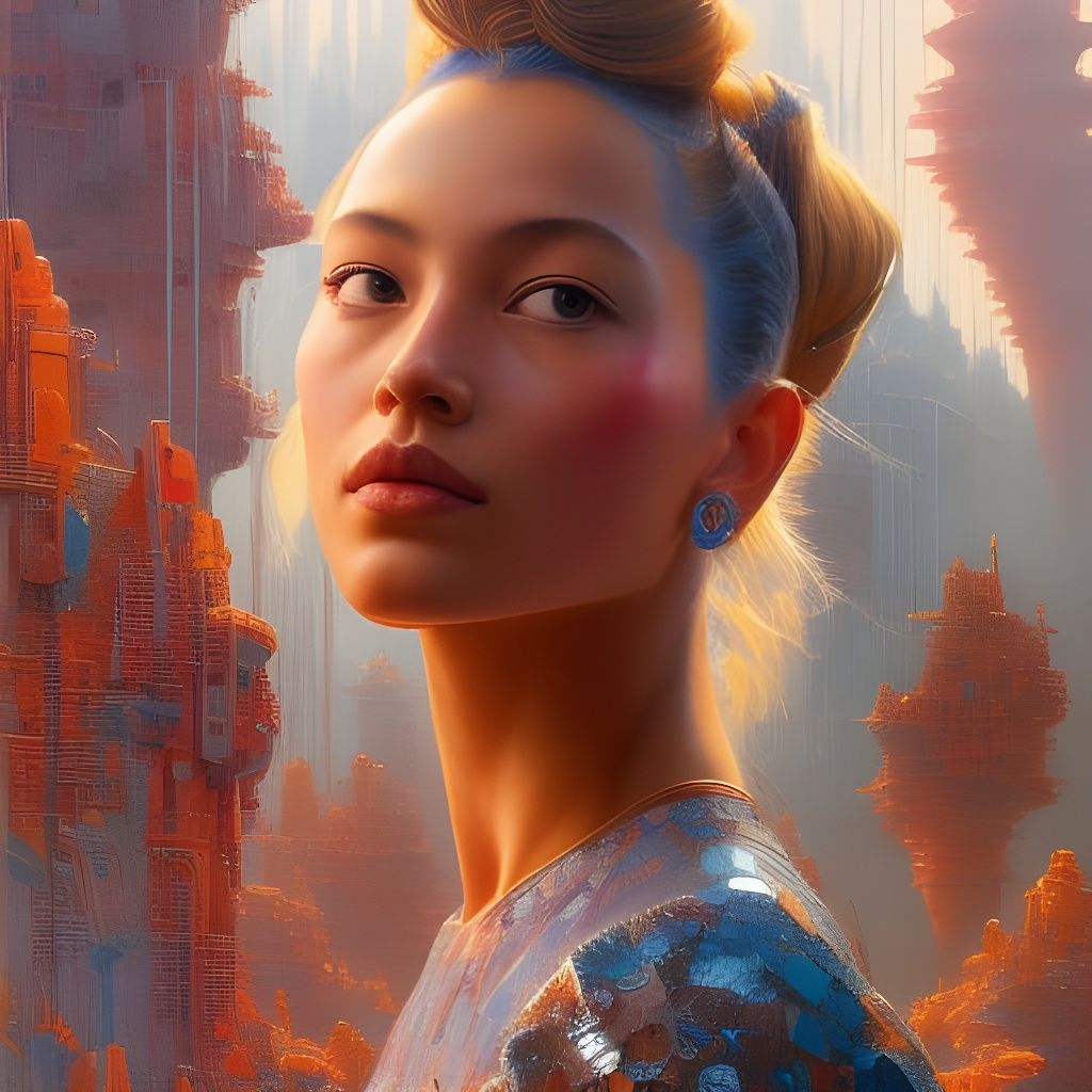 Detailed Portrait of Girl: Brush and Oil Painting