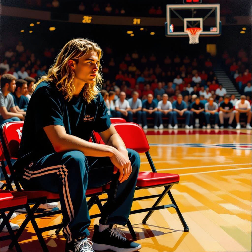 Young Men on Basketball Court in Baroque Style
